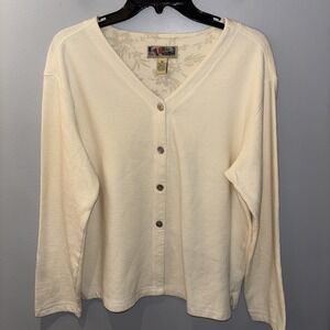 La Cabana Cream  Cardigan Sz M Cotton Button Down Beach Cottage Core‎